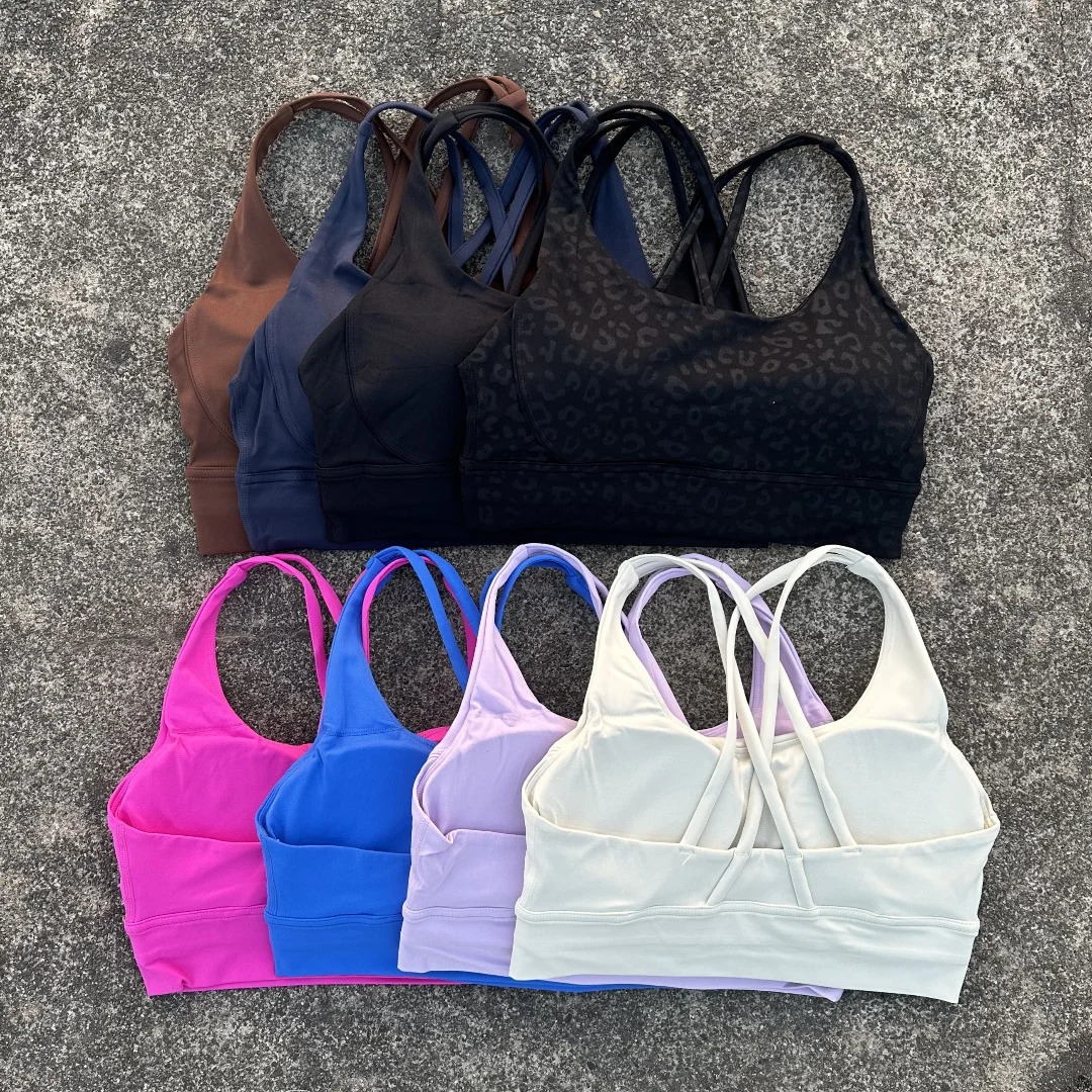 Solid Color Women cross Back Soft Fitness Sports Bra Top Gym Yoga underwear Tight Workout With Chest Pad shoulder strap Training 260403