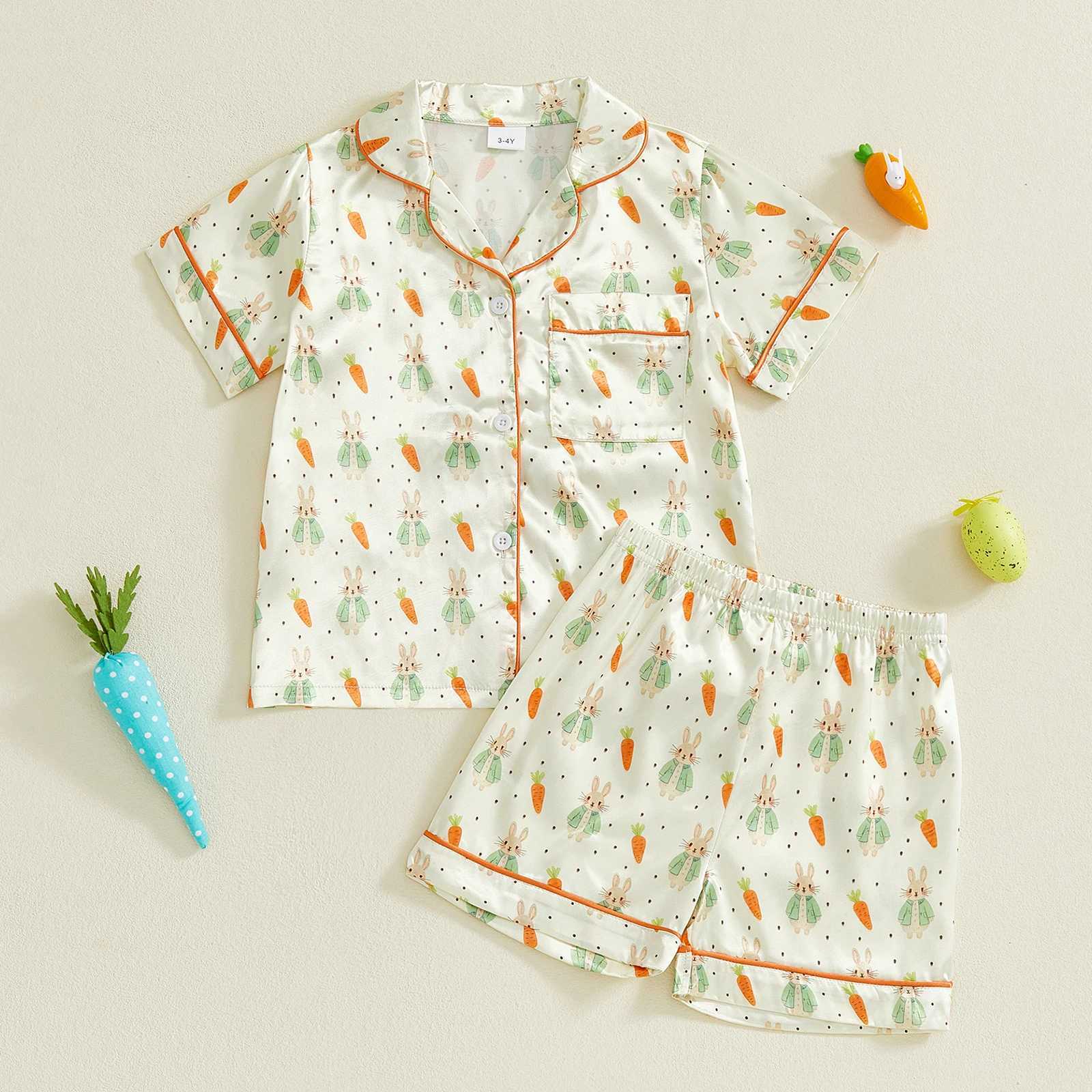 1-6Years Toddler Little Girl Easter Pajama Set Bunny Short Sleeve Tops and Shorts 2 Piece Sleepwear Outfit H260403