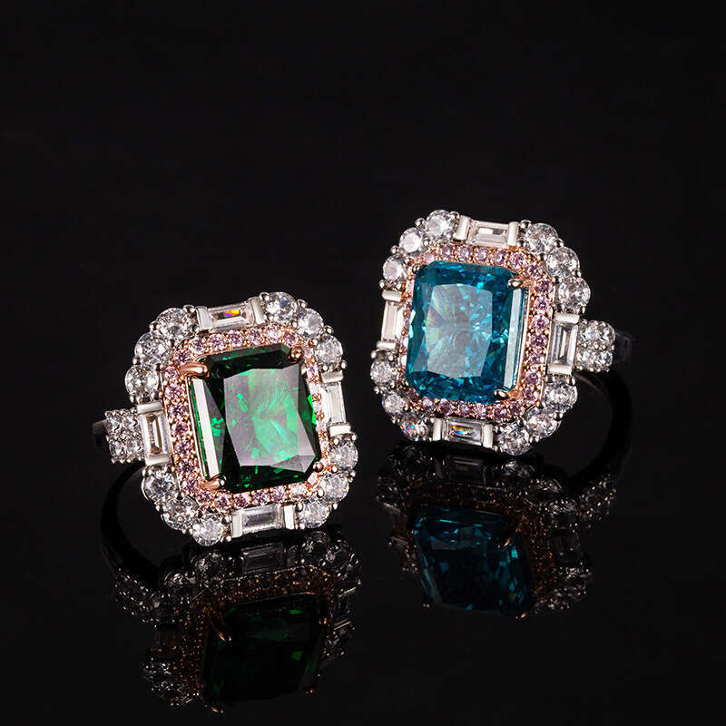 Tiktok Xiaohongshu New Ice Flower Cut High Carbon Square Diamond Ring Electroplated Gold Jewelry One Piece Dropshipping