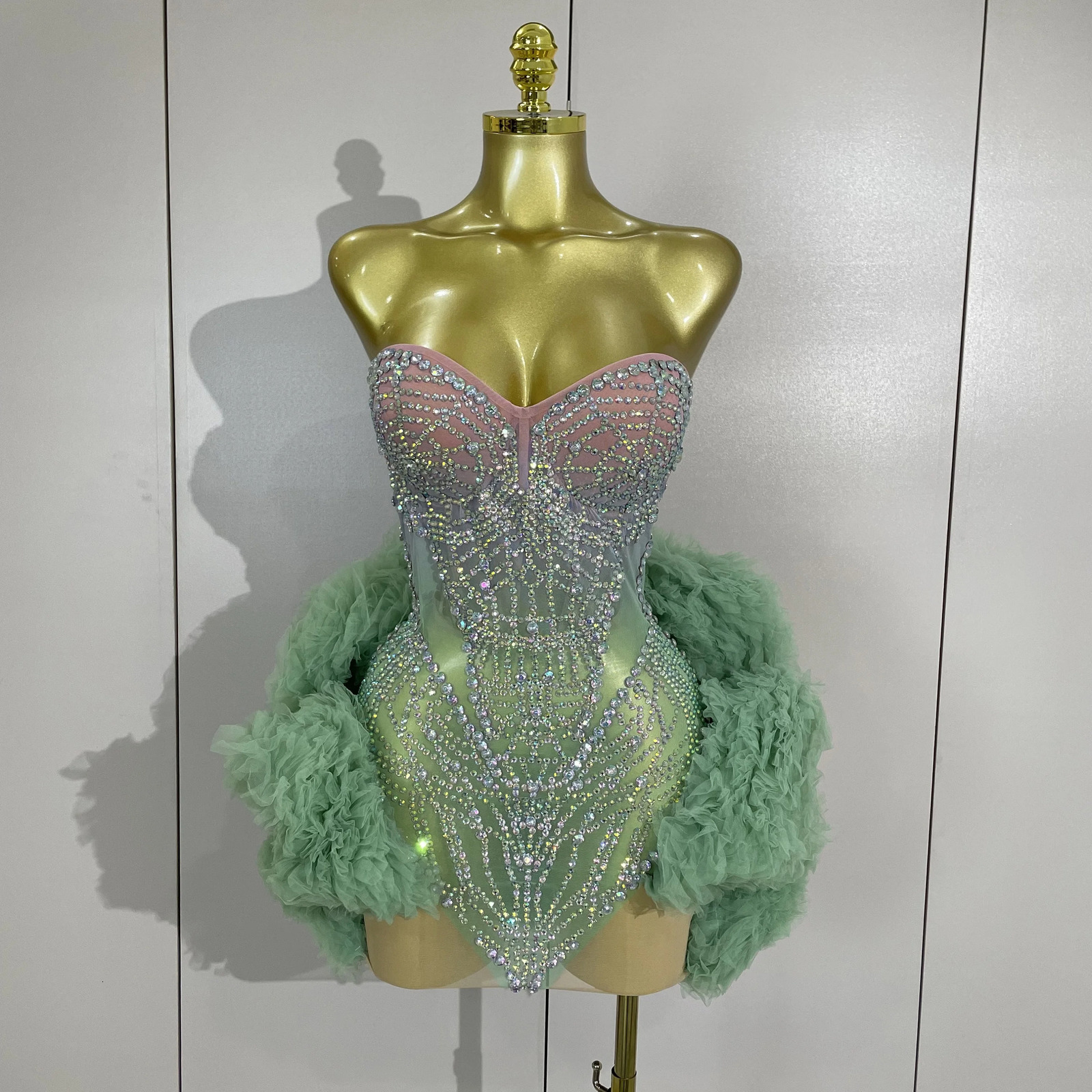 Eveing Birthday Party Singer Nightclub Stage Costume Colorful Diamonds Mesh Sexy See Through Cocktail Mini Dress 260401