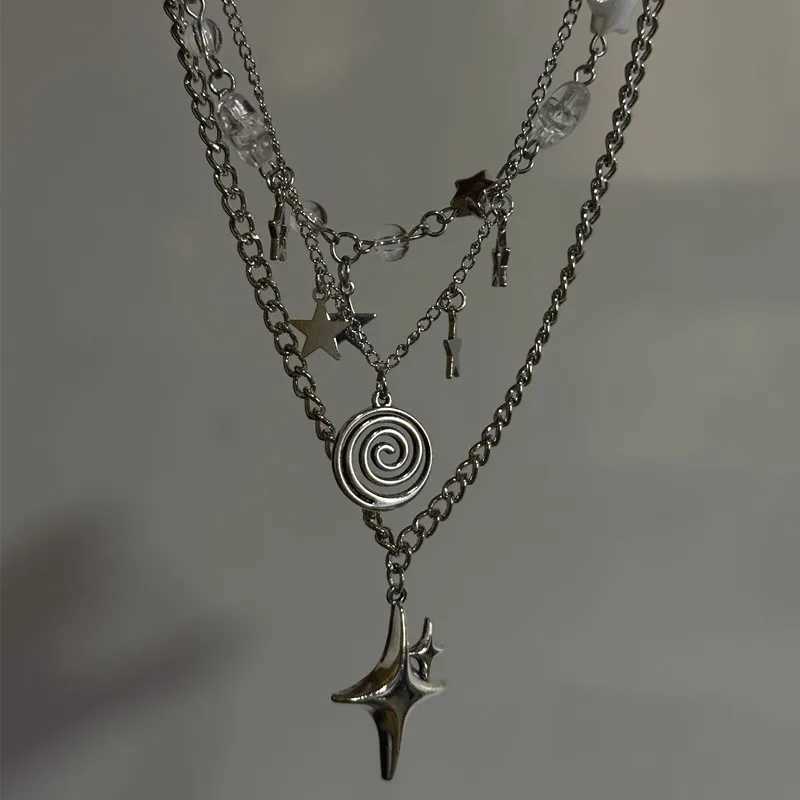 Stainless steel spiral pendant necklace / layered choker / star charm necklace / grunge cyber y2k fairycore subversive archive H260403
