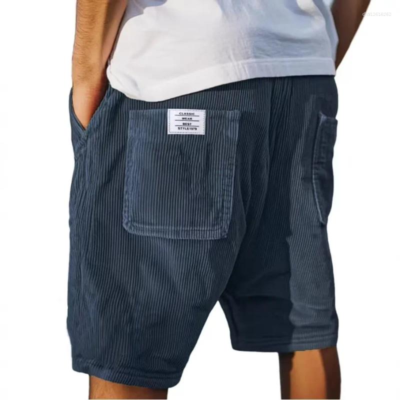 Men's Shorts Corduroy American Style Multi Pocket Loose Oversized Pants Embroidered Retro Straight Leg For Male