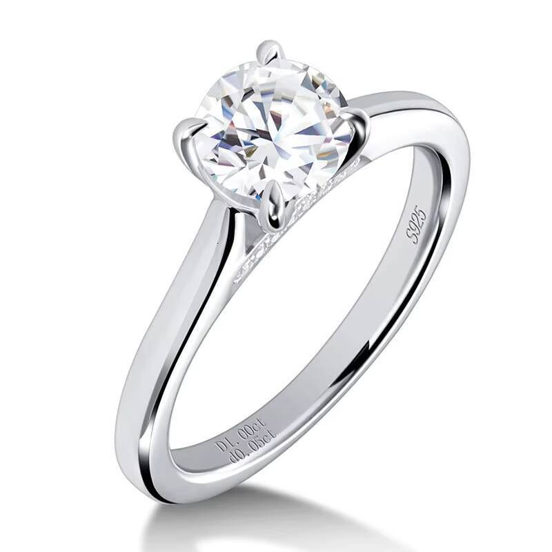 1Ct Classic Four Prong Moissanite Engagement Ring for Women in 925 Sterling Silver Platinum Plated Wholesale
