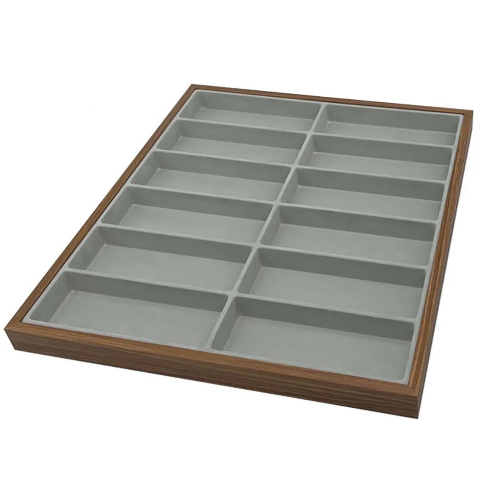 12 Grids Black Walnut Wooden Glasses Storage Rack Velvet Liner Sunglasses Display Tray Eyewear Eyeglasses Storage Organizer Box 260403