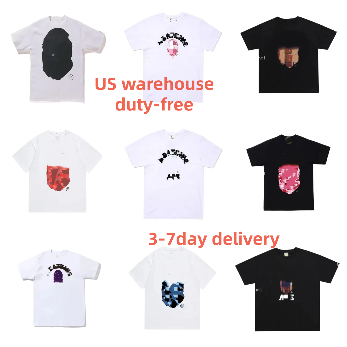 NEW Cotton style men Bapesmens T Shirt shirt Delivery Direct shipment from US overseas warehouse average material Printed shirt No brand tag Shirt thin size china