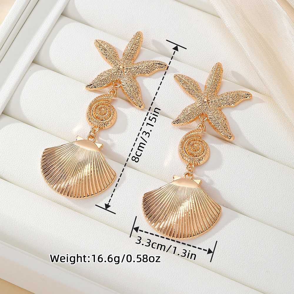 Retro Exaggerated Metal Shell Starfish Tassel Long Womens Earrings H260403