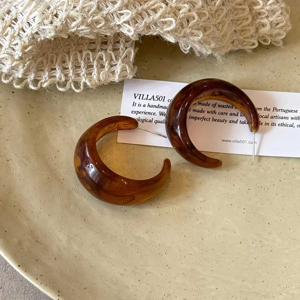 Retro C Shape Resin Drop Earrings Simple Stud Earrings For Women Fashionable Acrylic Jewelry H260403