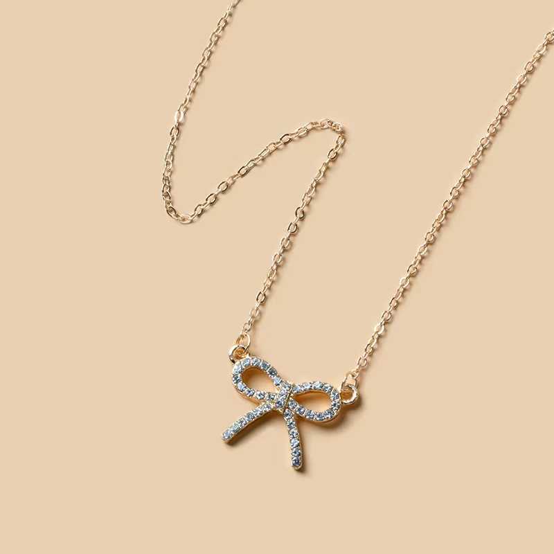 Fashion Rhinestone Bow Pendant Necklace For Women Exquisite Zircon Bowknot Choker Necklaces Office Party Jewelry Lady Gifts H260403