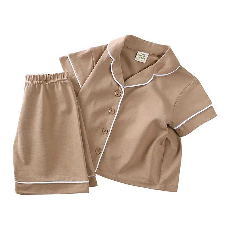 Kids Baby Girls Boys Short Sleeve Fashion Pajama Set Toddler Cotton Button Down Sleepwear Summer Solid Soft Lounge Set 1-5Years H260403