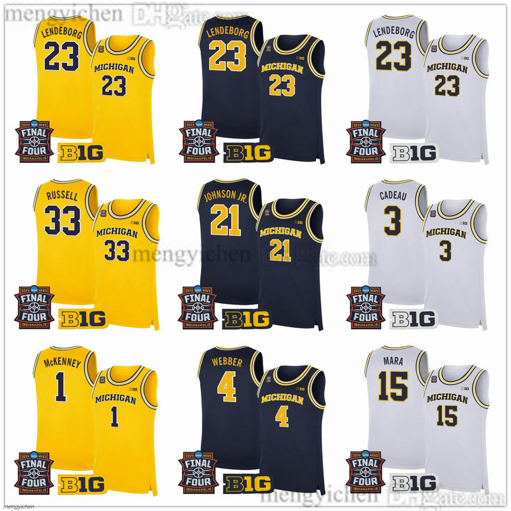 2026 Men's Final Four Michigan College Wolverine Basketball Jerseys 1 Trey McKenney 23 Yaxel Lendeborg 3 Elliot Cadeau Morez Johnson Jr. 15 Aday Mara 2 L.J. Cason Printed