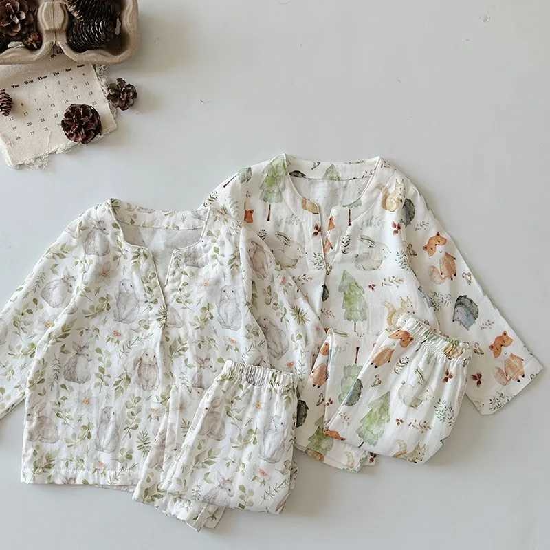 New Spring Autumn Kids Girl Boy Pajamas Set Long Sleeve Bunny Animal Print Sleepwear Toddler Boys Girls Loungewear A9639 H260403