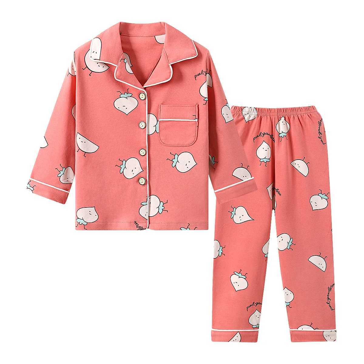 Childrens Pajamas Pure Cotton Spring Autumn and Winter Long-Sleeved Suits Boys and Girls Lapel Pajamas and Pajamas Set Boys Sp H260403