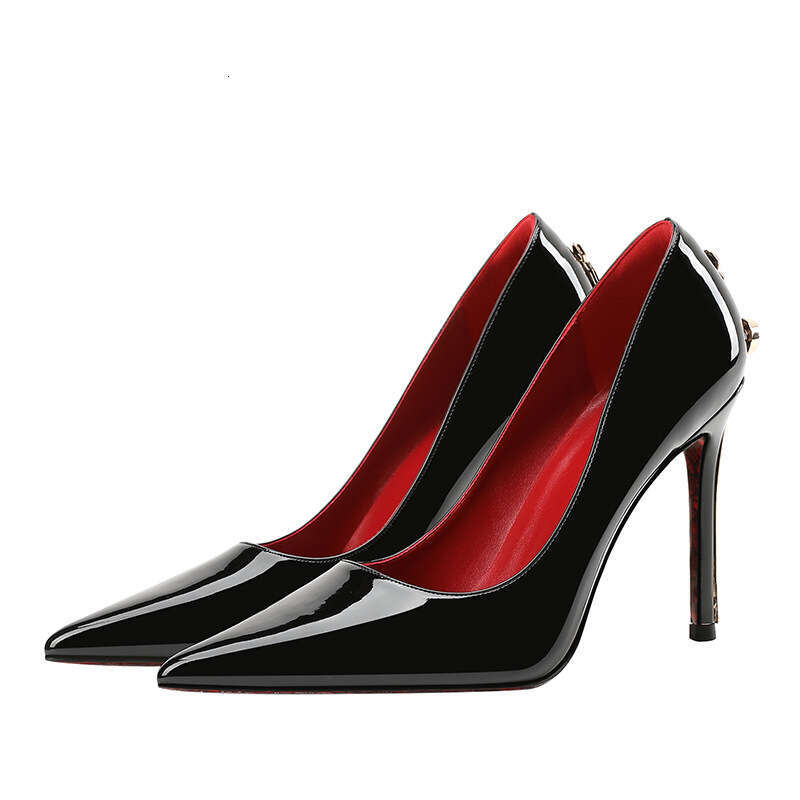 In Stock Sharp Blade Pointed Toe Stiletto High Heels Women European And American Hot Style Red Sole Black Sword Scepter Single Shoes