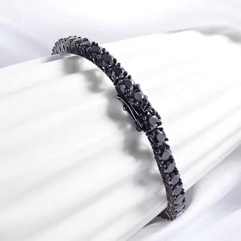 PYQ 3/4/5mm Black Moissanite Tennis Chains Hip Hop Jewelry 925 Sterling Silver Moissanite Bracelet with Black Rhodium Plated
