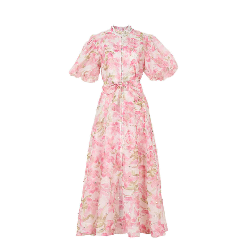 Designer's fashionable vacation palace style fairy heavy pearl short sleeved long sleeved k30 single breasted dress