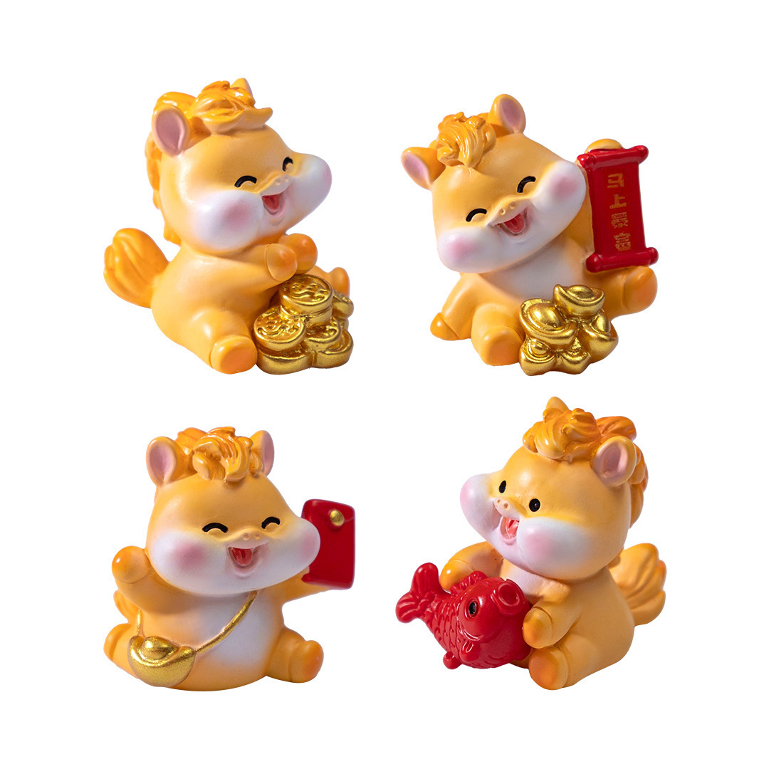 Ornament Instant Fortune Figurine Diy Decoration Hanging Accessory Mini Golden Horse Ornament Set Of 8 Pcs For Car And Desktop