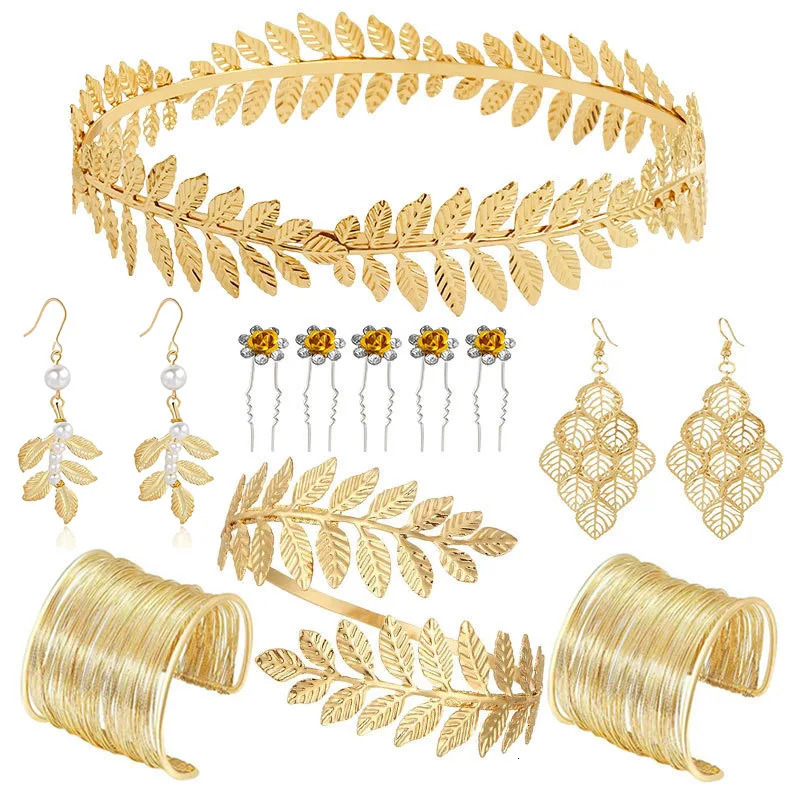 Jardme Retro Golden leaves Jewelry Set for Women Greek Goddess Adjustable Headwear Bracelet Set Baroque Style Jewelry 260318BJ - view 5