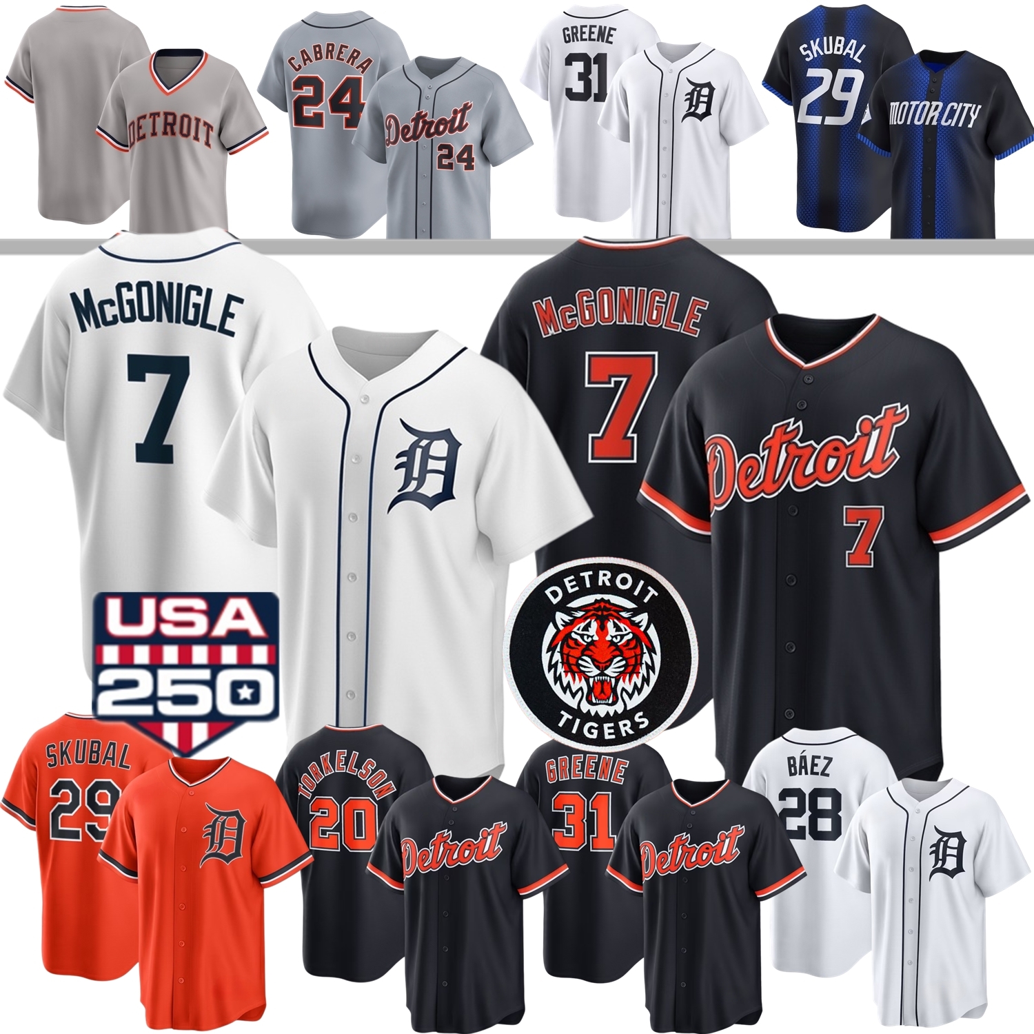 Tigers Baseball Jersey Tarik Skubal Riley Greene Spencer Torkelson Clark Jackson Jobe Valdez Verlander Keith Kevin McGonigle Flaherty Meadows Cabrera Javier Kid
