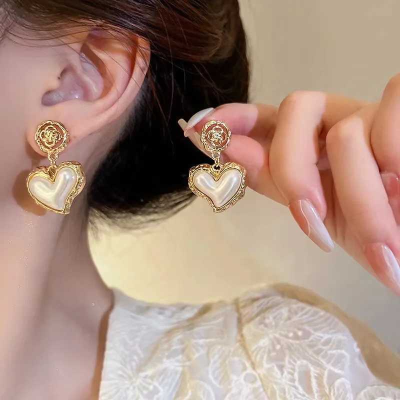 Flower Pearl Heart Drop Earrings Fashion 925 Silver Needle Hollow Out Earrings Retro Luxury Accessories Women Wedding Jewelry H260403