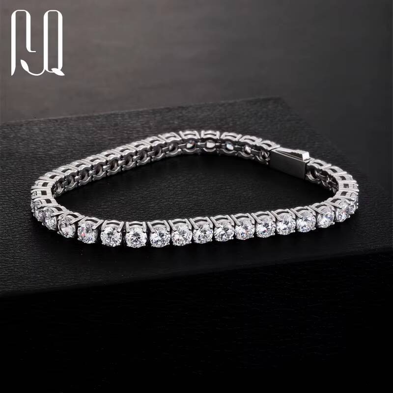 PYQ 925 Sterling Silver Womens Tennis Bracelet with Hidden Clasp VVS DEF Moissanite 3mm 4mm Chain Factory Wholesale