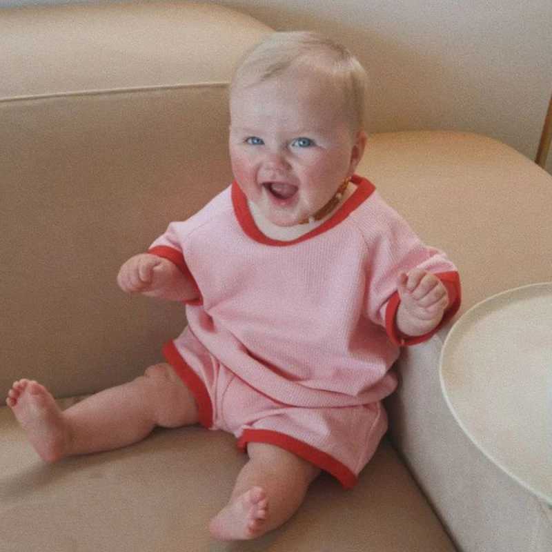 2026 Kids Summer Outfits Solid Cotton Short T-shirt Shorts Baby Casual Breathable Suit Cute Korean Boy Girls Lounge Pyjamas H260403