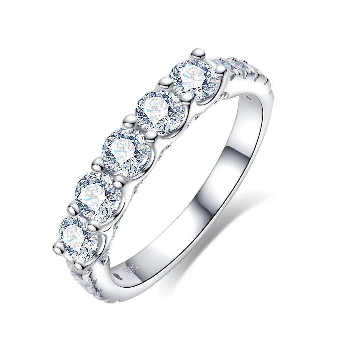 15 Ct Five-Stone Moissanite Eternity Band S925 Sterling Silver Stackable Unique Edgy Fashion Jewelry