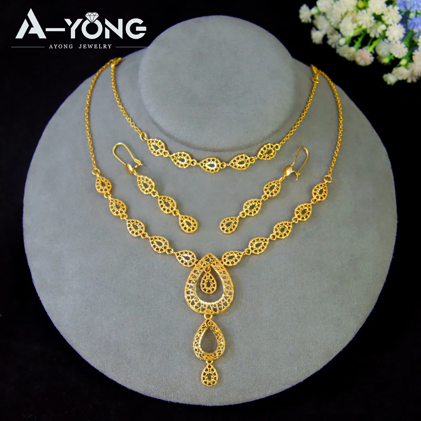 Luxury Dubai Bridal Wedding Jewelry Set 21k Gold Plated Nigeria Elegant Necklace Bracelet Earrings Arabic Women Party Jewelrys 260318BJ - view 6