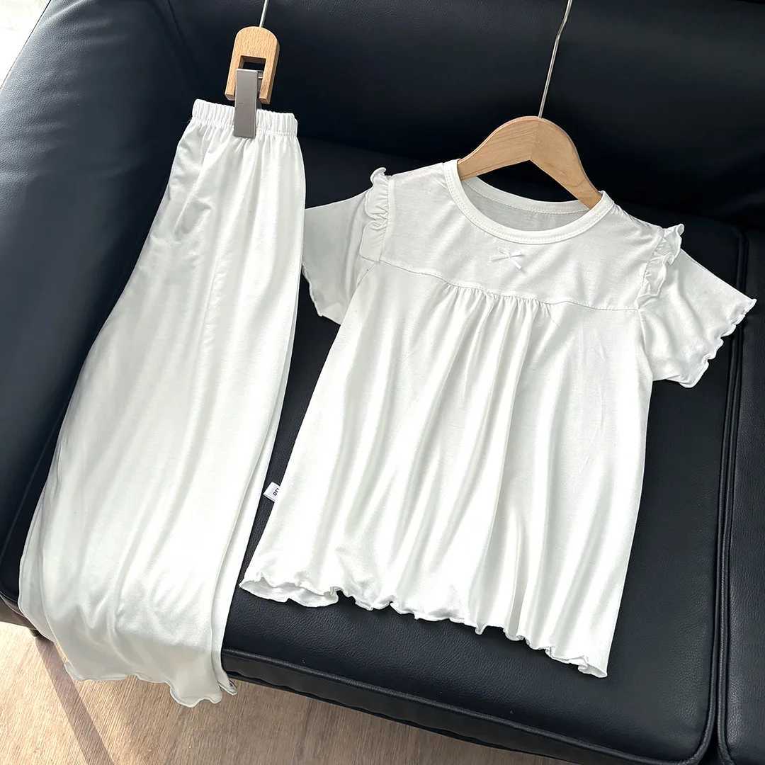 Girls Short Sleeved Pajamas Home Clothes Set Modal Spring and Summer Thin Edition Childrens Air Conditioning Lace Princess H260403