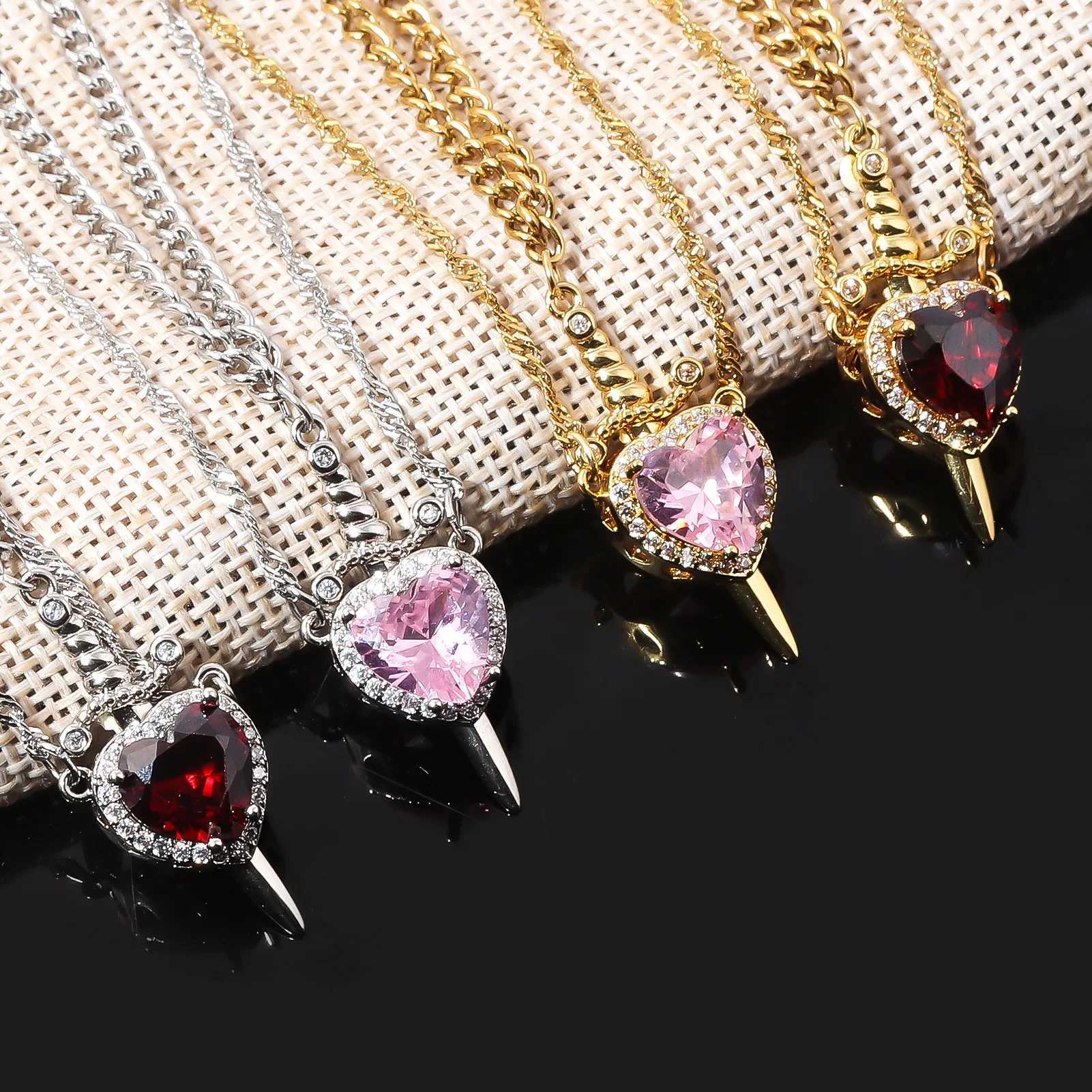 Heart and Sword Necklace Couple Necklaces Zircon Crystal Ring Bracelet Necklace Jewelry Set for Romantic Valentines Day Gifts H260403