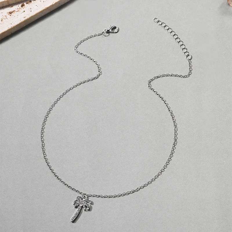 New Coconut Palm Tree Necklace For Women Exquisite Crystal Zircon Metal Clavicle Chain Choker Summer Beach Ocean Sandy Jewelry H260403