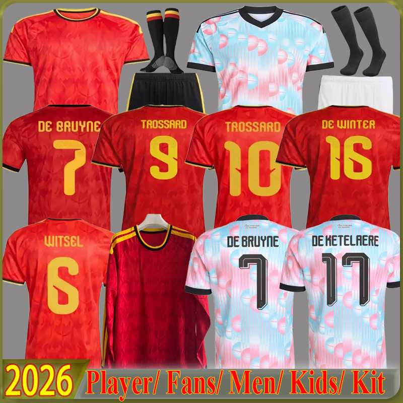 2026 Belgium World Cup soccer jerseys DE BRUYNE R. LUKAKU E. HAZARD 26/27 MERTENS BATSHUAYI T.HAZARD TIELEMANS Fans Player football shirt uniform Men Kids Kits