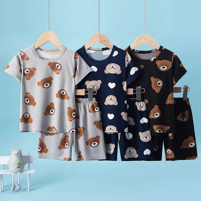 2-Pcs Childrens Casual Cute Home Service Suit Boy Casual Joker Bear Print Short Sleeve Girl Comfortable Joker Sweet Shorts Suit H260403
