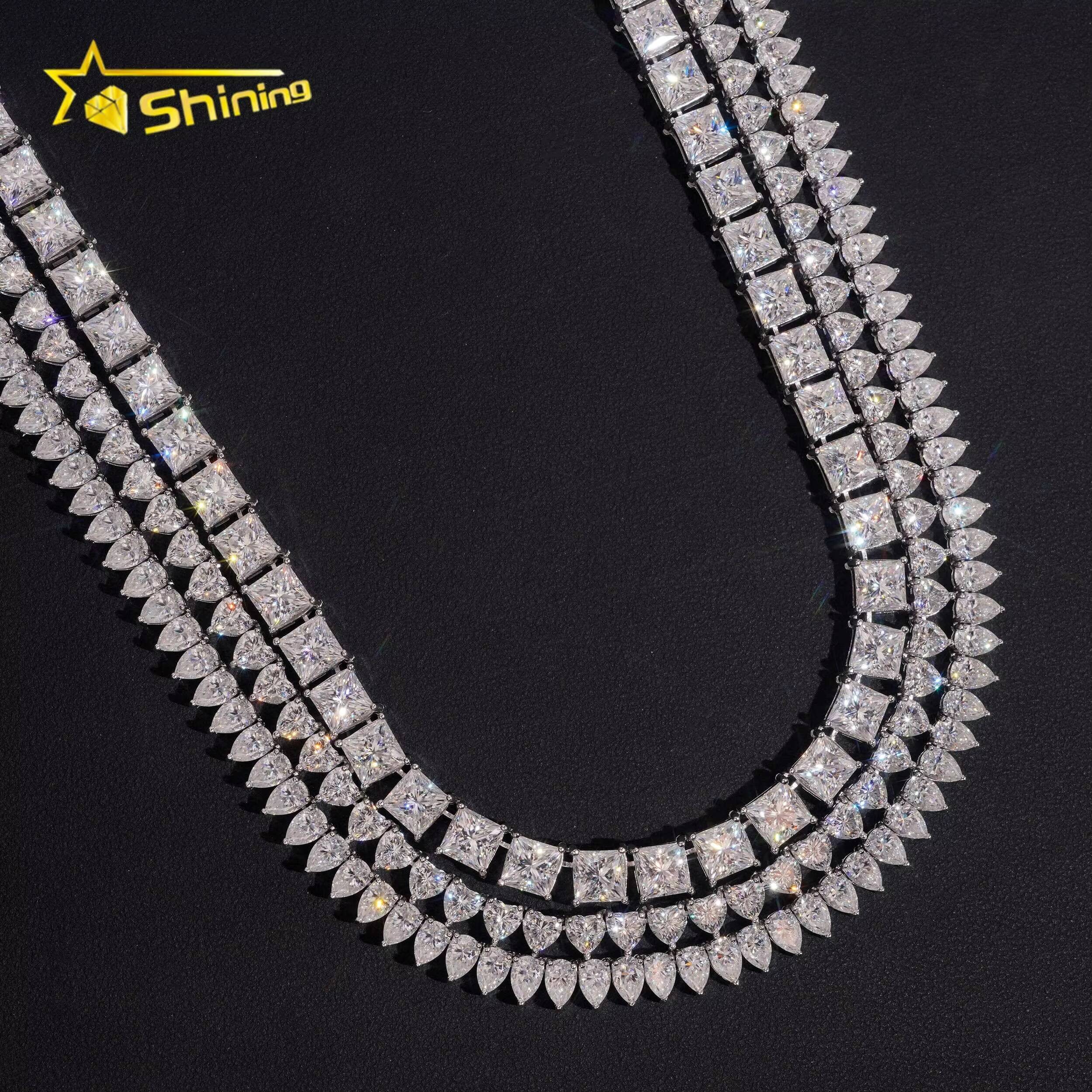 New Arrivals Classic 925 Silver Heart Princess Cut Pear D Color Fancy Shape Moissanite Tennis Chain