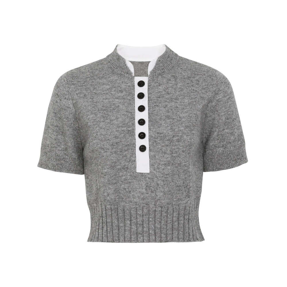 k30 Summer New Designer High Quality Fashion Internet Celebrity Style Denim Patch Knitted Women's Short Sleeve T-shirt
