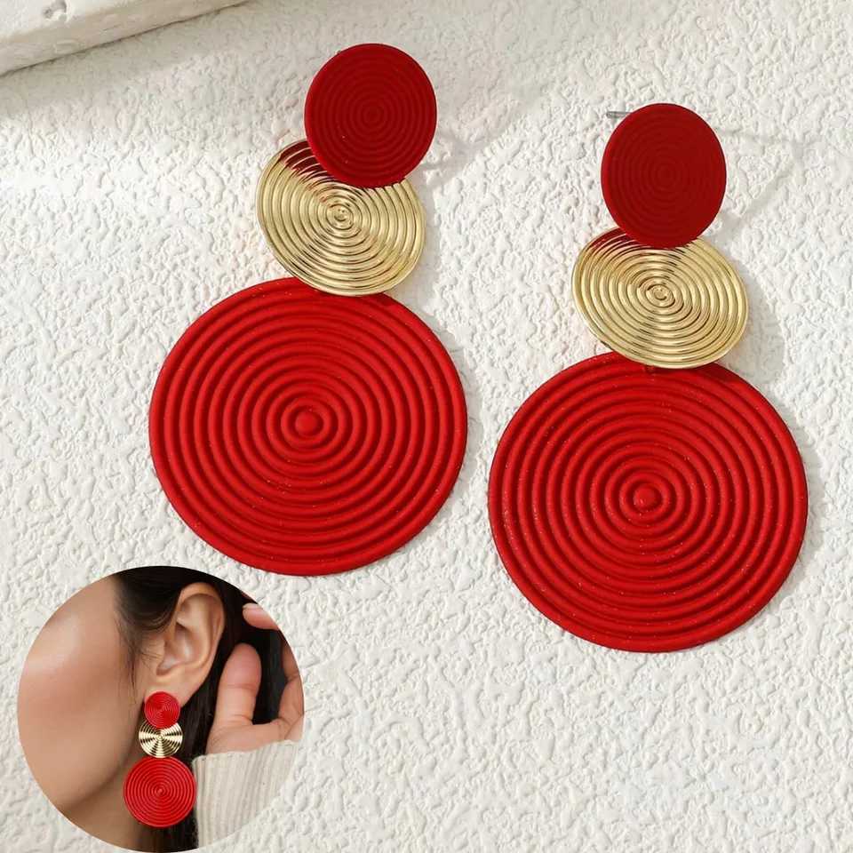Trendy Stylish Dangle Earrings Trio Circle Design Daily Outfits Party Accessories Fashionable Stuff RED Orange Big Earrings H260403
