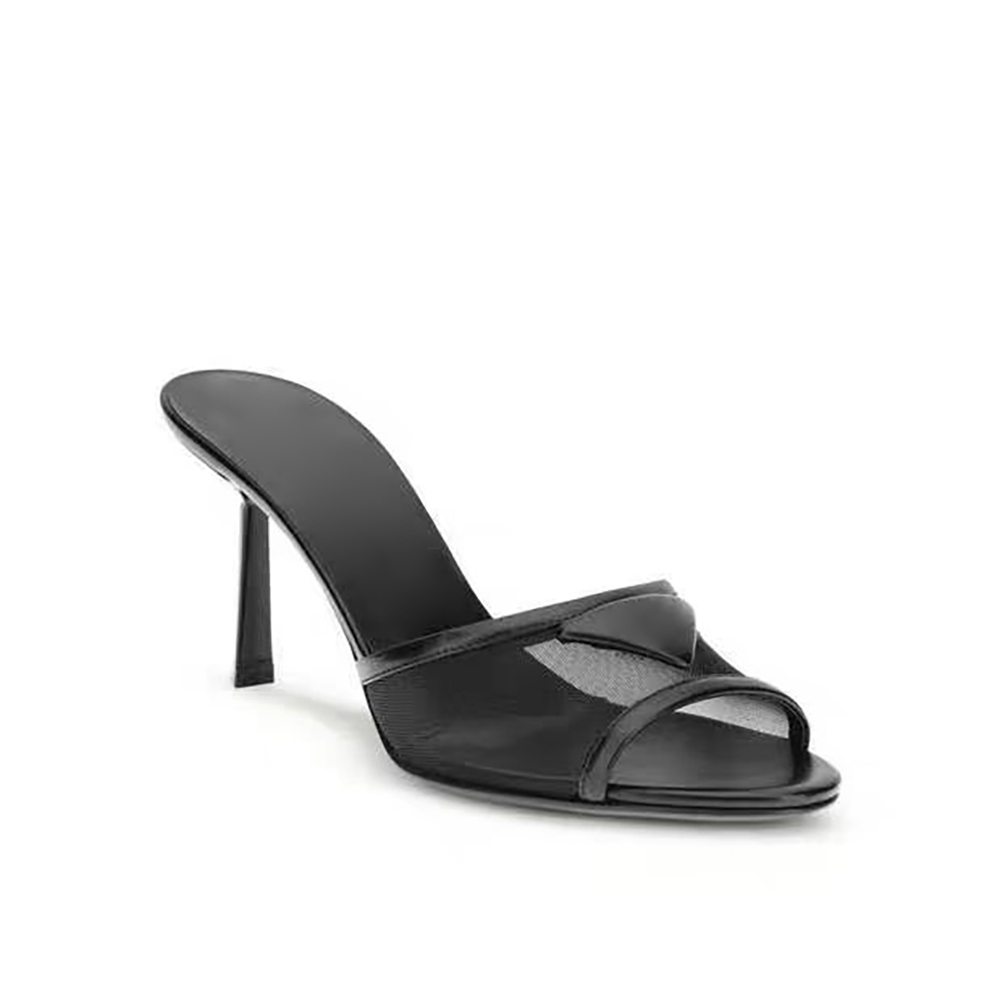 Top quality women's stiletto heel slippers mule Luxury patent leather mesh triangle buckle sandals fashion designer high-heeled slippers size 35-42 with box