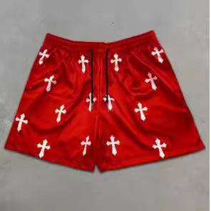 Luxury Brand Designer Clothes Men's American High Street Hip-Hop Trendy Brand Shorts With Cross Decoration, Loose Fit For Street Dance, Breathabl