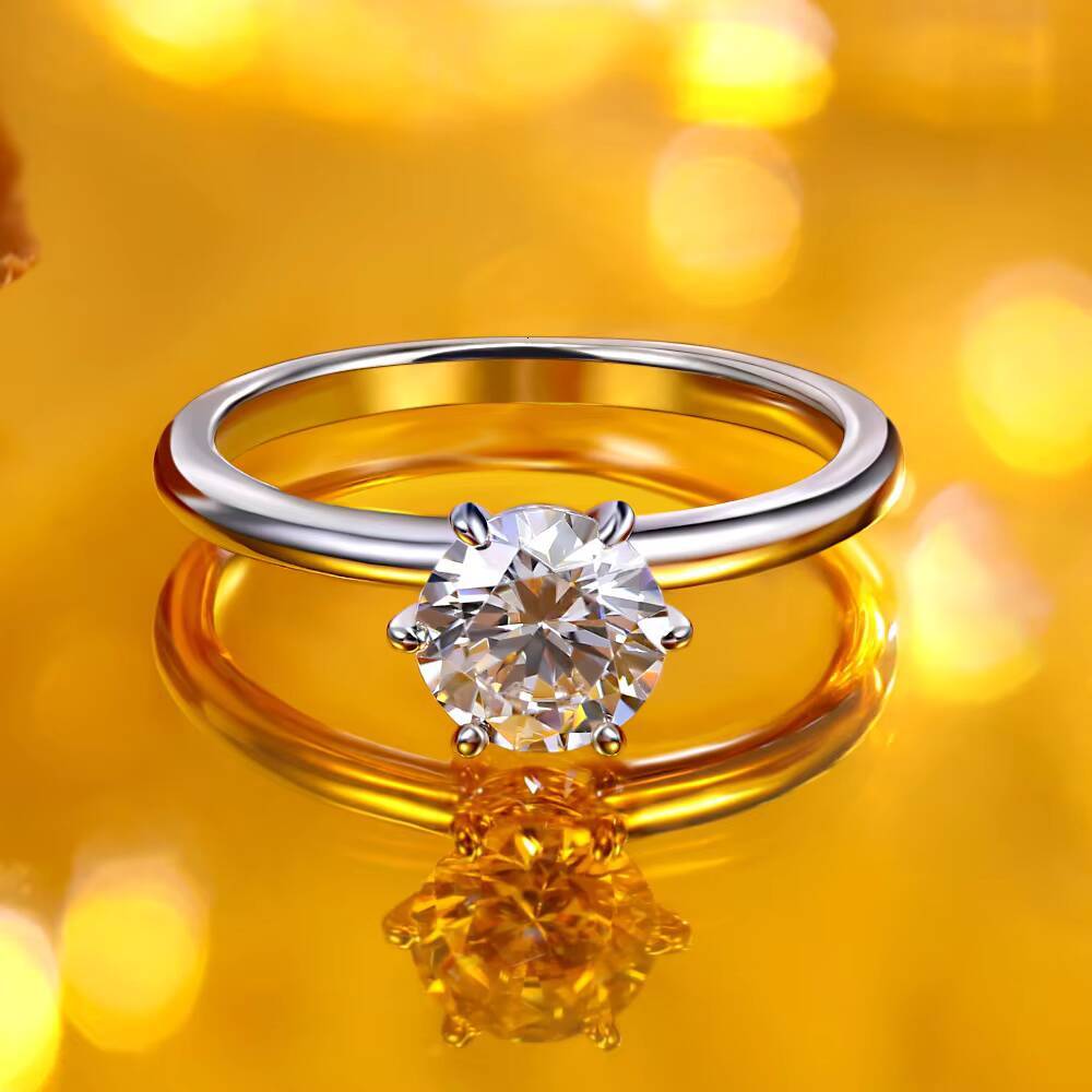 Hidden Halo 6-Prong 1Ct Moissanite Ring in S925 Silver 18K Gold Plated Bouquet Design Womens Jewelry