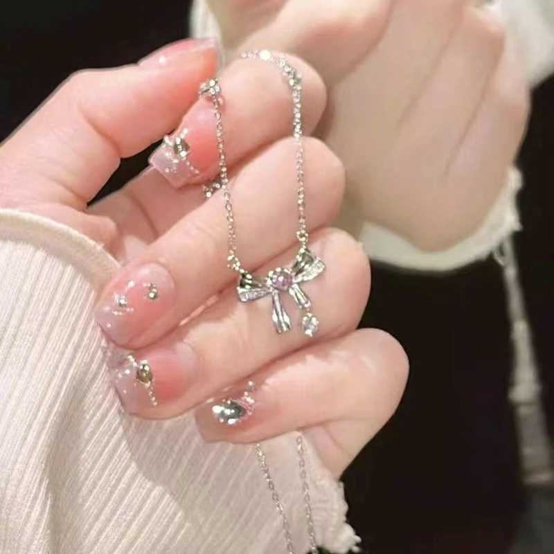 Sweet Pink Round Crystal Pendant Necklace Simple Design Korean Fashion Girls Women Star Clavicle Chain Jewelry Gifts H260403