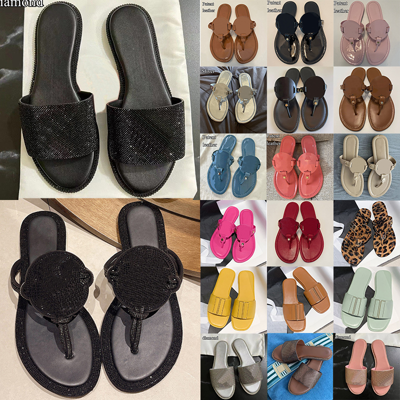 free shipping designer slippers women platform sandals diamond sparkling slides shoes patent leather black brown womens flip flops summer sandles 35-43