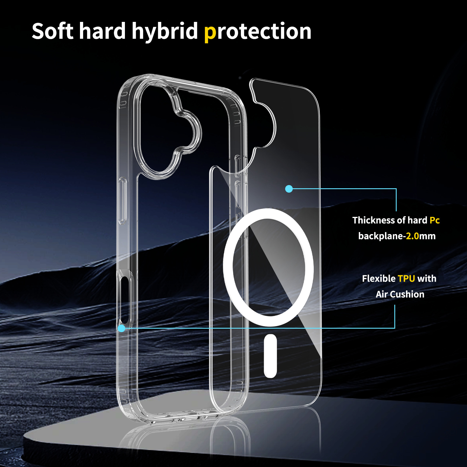 2.0mm Scratch-Resistant Magnetic Clear Phone Case, Minimalist Shockproof Cover