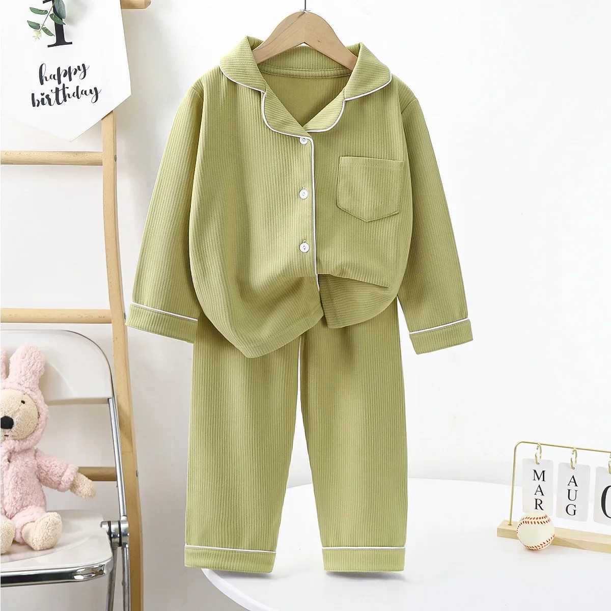 2pcs Toddler Girl Long-sleeved Shirt Children Pajamas Spring Fall Children Cotton Homewear New Baby Lapel Kids Boy Sleepwear Paj H260403