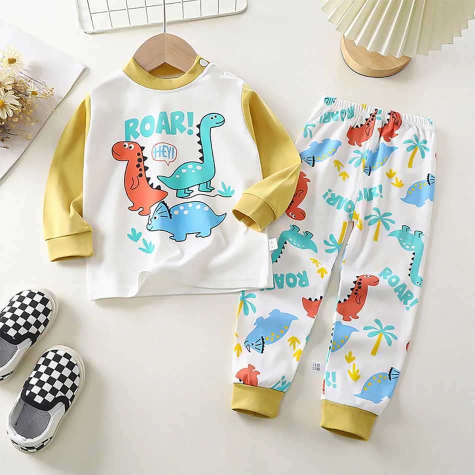 Cotton Children Pajamas Sets Unisex Soft Comfort Warm Cute Cartoon Printed Suitable Boys Girls Perfect for Autumn Winter Warmth H260403