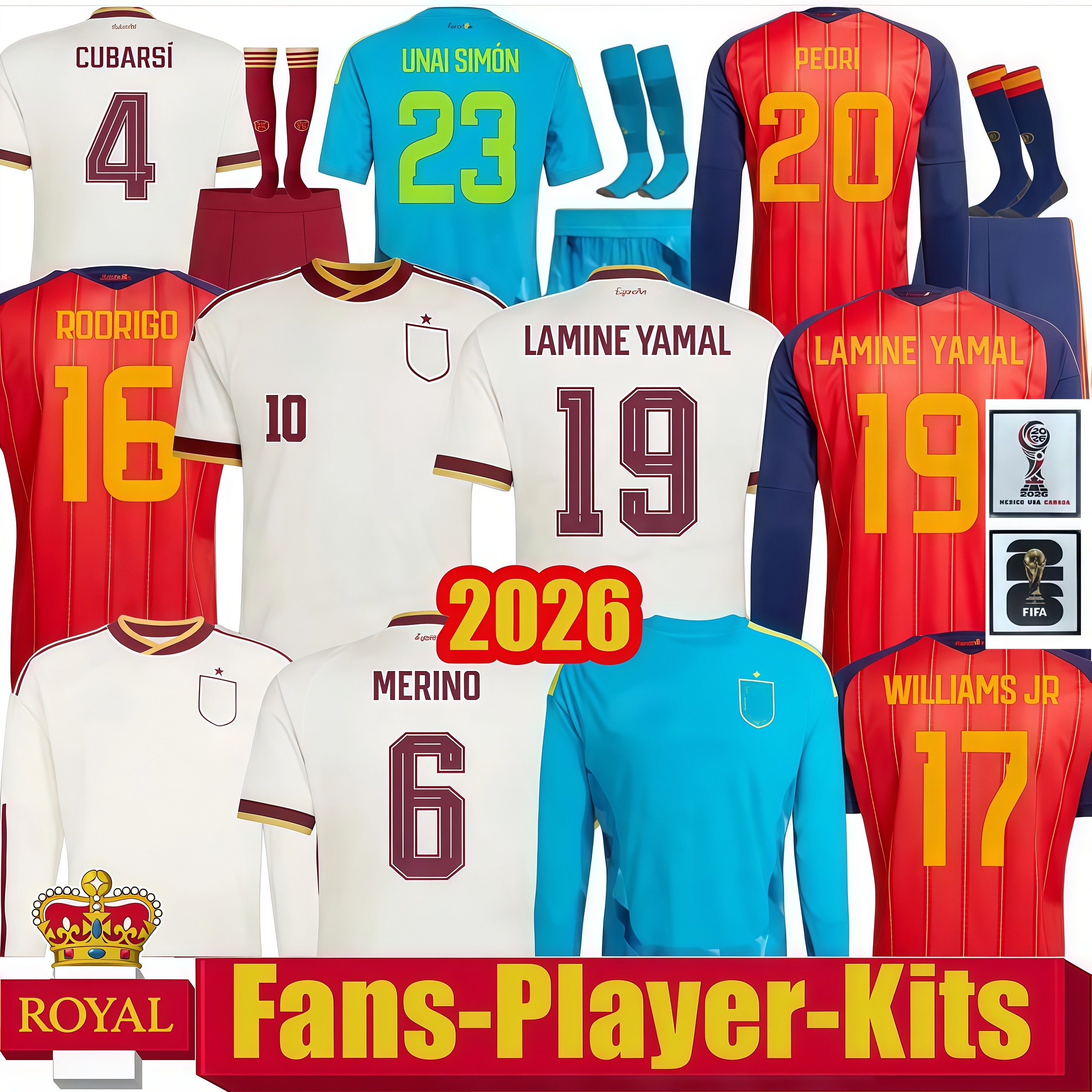 2026 World Cup SPAIN Soccer Jerseys PEDRI GAVI LAMINE YAMAL MORATA Carvajal OLMO FERRAN RODRIGO Jersey SPANISH Men Kid Kit Football Shirt CUBARSI MERINO