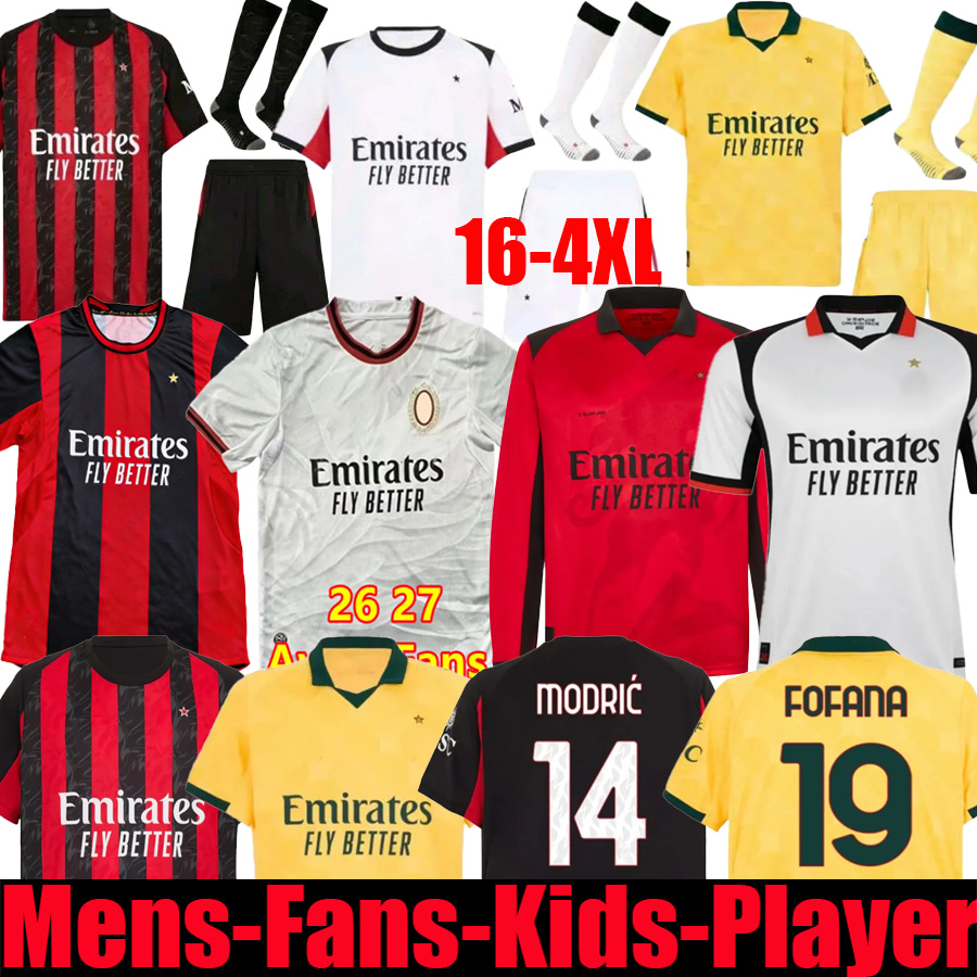 26 27 A C MILANS Soccer Jerseys PULISIC THEO MODRIC GIMENEZ RAFA LEAO 2025 2026 FOFANA RABIOT SAELEMAEKERS Football Shirts NKUNKU MILANJersey Men Kids Kits sets