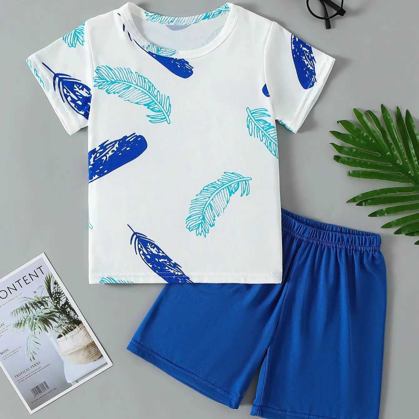 2-Pcs Childrens Casual Cute Home Service Suit Boy Casual Joker Bear Print Short Sleeve Girl Comfortable Joker Sweet Shorts Suit H260403