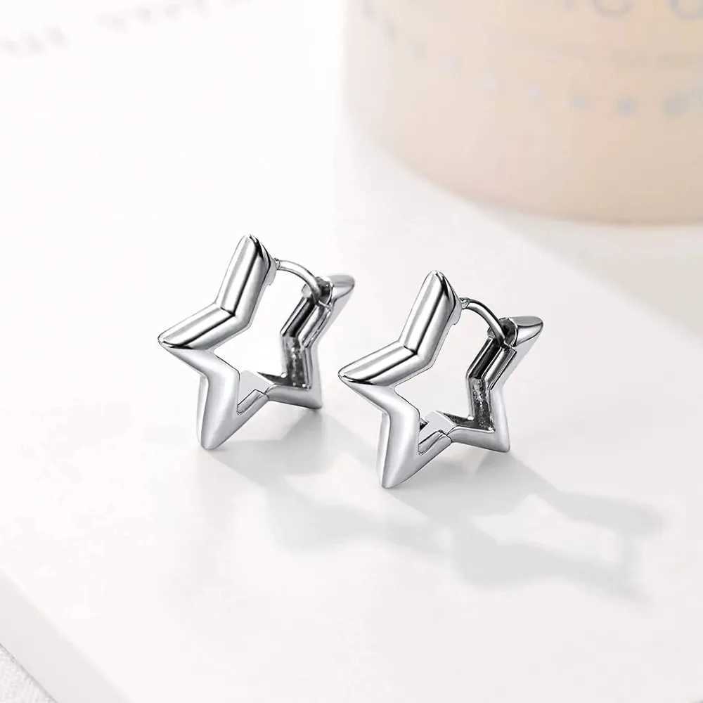 U7 Classic 19mm Simple Pentagram Star Charm Huggie Hoop Earring for Women Elegant Daily Jewelry H260403
