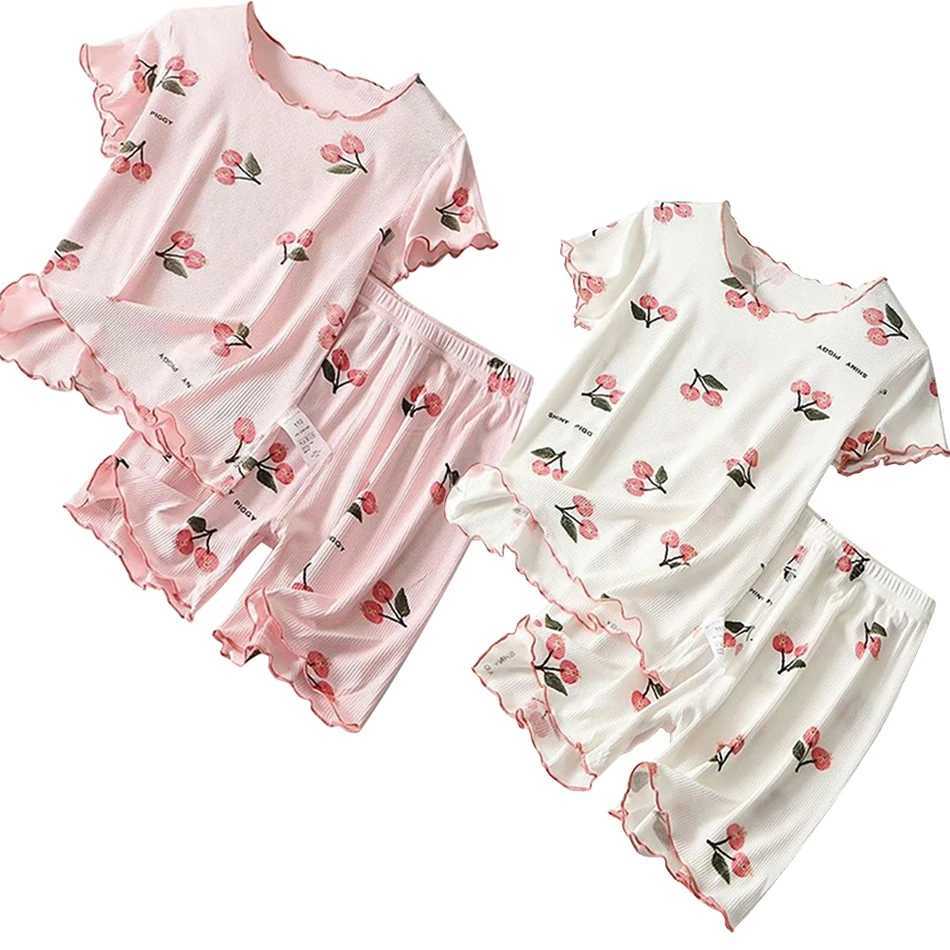 2 Sets/Pack Children Summer Sleepwear Set Cute and Comfortable Casual Ice Silk Short Sleeve and Short Pants for Girl Pajama Sets H260403