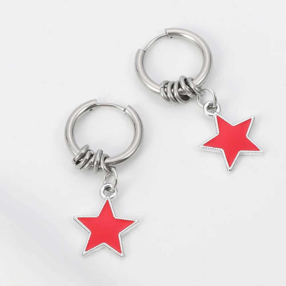 1 pair of stainless steel punk star ring earrings suitable for womens daily fashion accessories H260403