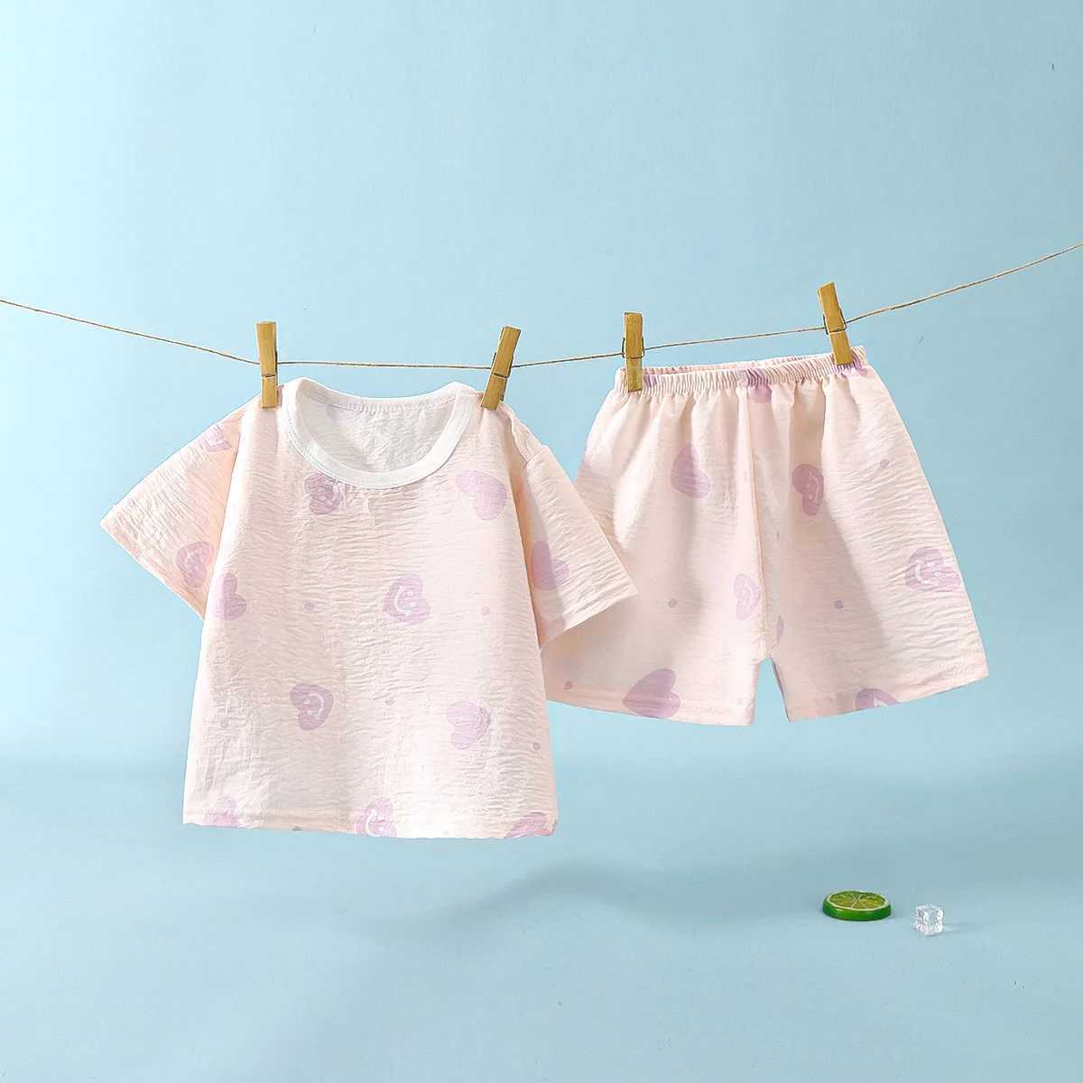 Childrens Clothing Summer Short Sleeve Home Sleepwear Children Sets Kids Clothes Boy Girls T-shirt Shorts Suit H260403